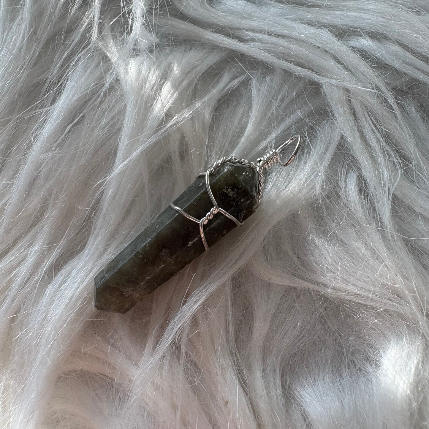 Green Flame Pendant ā Vesuvianite Crystal Wrapped in Silver