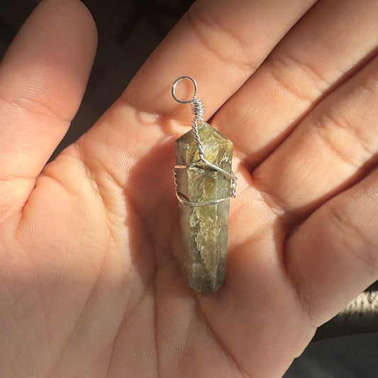 Green Flame Pendant – Vesuvianite Crystal Wrapped in Silver